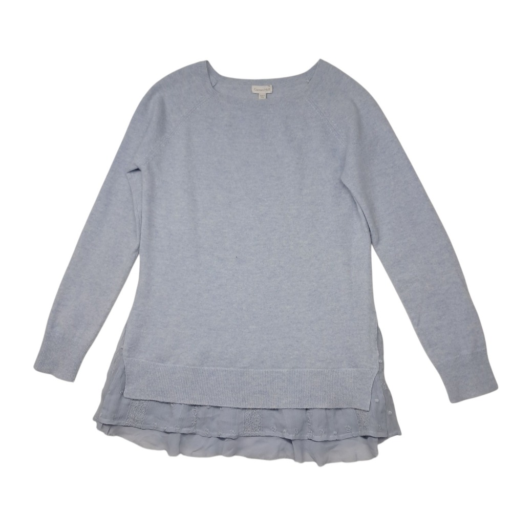 Garnet Hill Shirttail 100% Cashmere Sweater‎ Women's Small Blue Lace Romantic